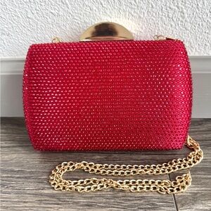 Red rhinestone evening bag clutch style